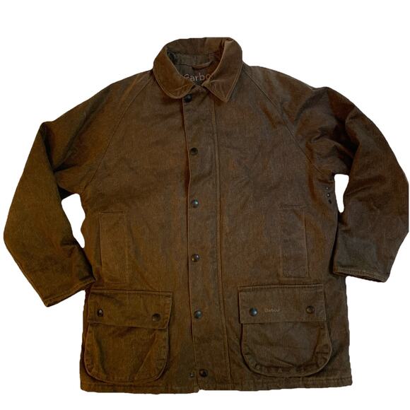 Barbour Weather Worked Beaufort Wax Jacket Mens Large Brown Chore Utility Coat - Picture 1 of 14